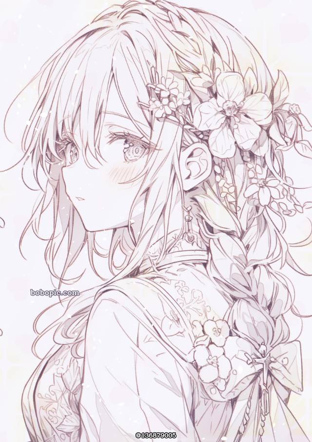 原创, 女孩子, flower, sketch, 线稿, 插画