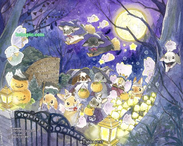 彩色铅笔, watercolor, 兔子, 原创, hand-drawn, 万圣节