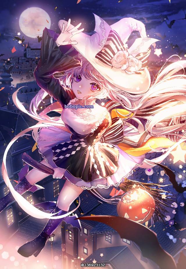 万圣节, witch, broomstick, town, night, 奇幻