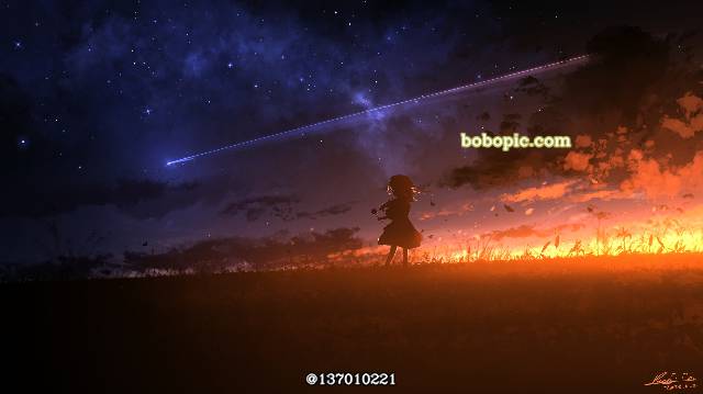 女孩子, fantasy, 夕阳, 银河, night view, sky, meteor
