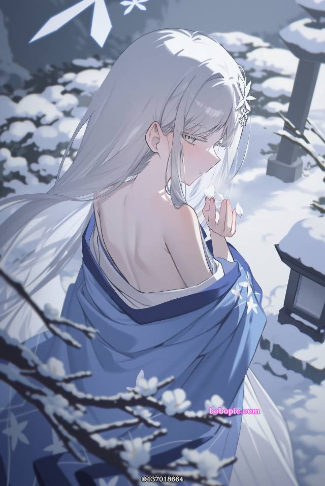 AI 画作, 女孩子, 碧蓝档案, Goryou Nagusa, 后背, 和服, 白发