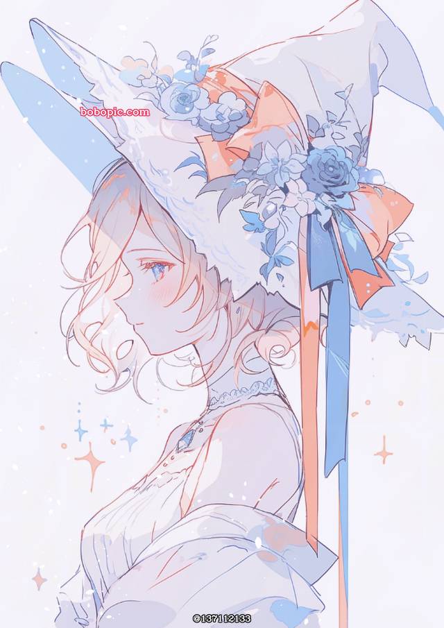 原创, white, 蝴蝶结, flower, 插画