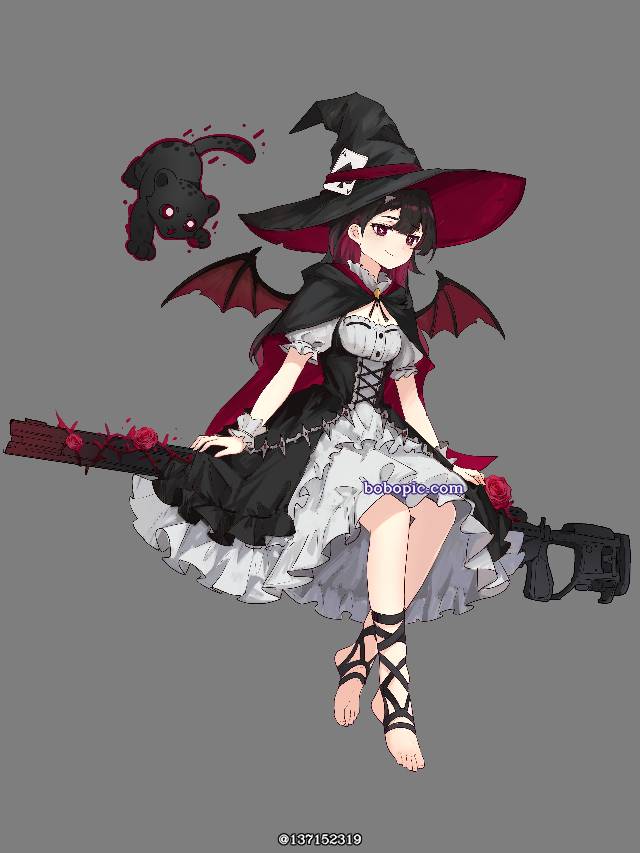 原创角色, witch, 恋足癖, 枪, 万圣节, 脚指, 赤脚, 哥特萝莉