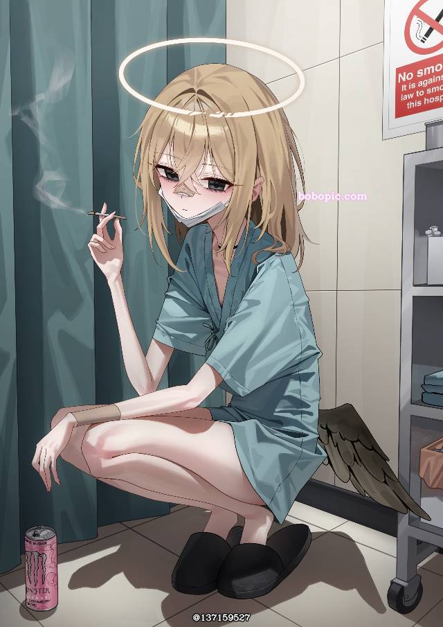 angel, fallen angel, 女孩子, 平胸, 面具, 香烟