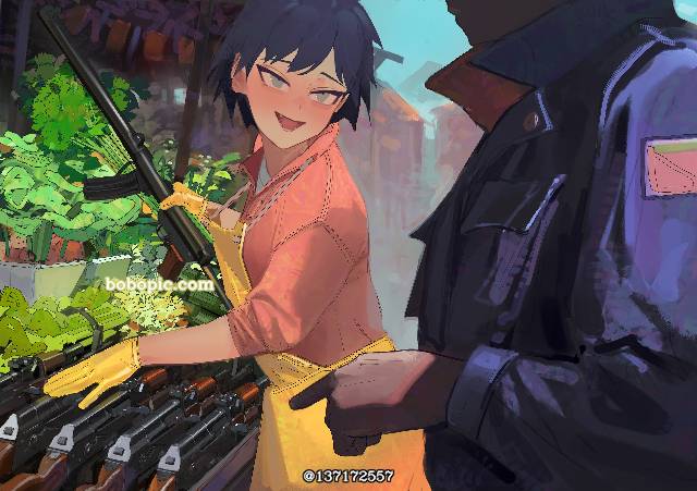 armed young ladies, 军事, 枪, 围裙, market stall, market, 蔬菜