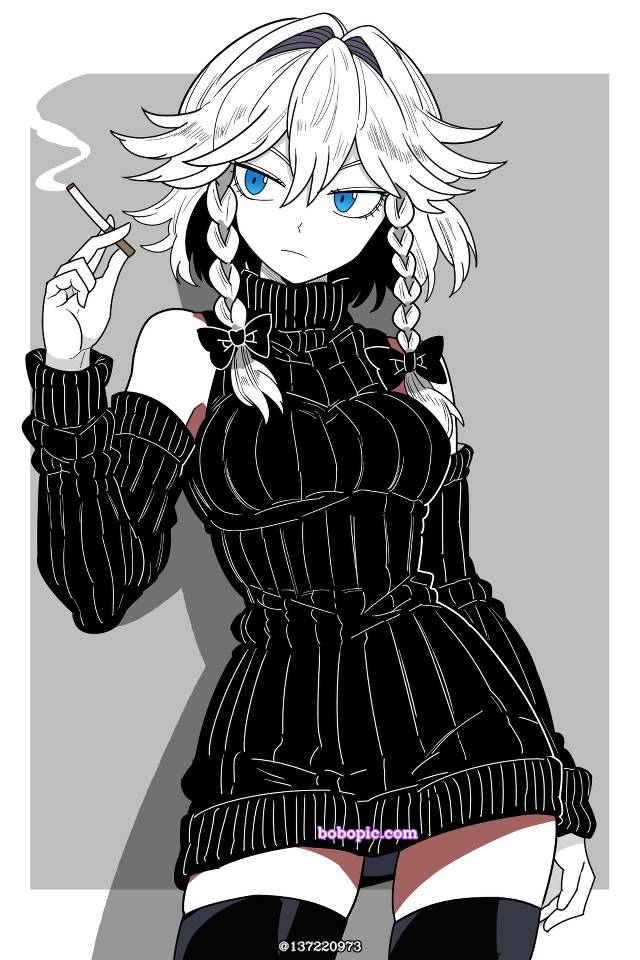 东方, 东方Project, sakuya izayoi, sakuya, knitwear, girl smoking