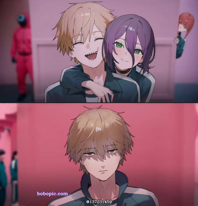 Denji × Reze, Chainsaw Man, Reze, 蕾塞（电锯人）, denji, 电次（电锯人）, 鱿鱼游戏, 玛奇玛