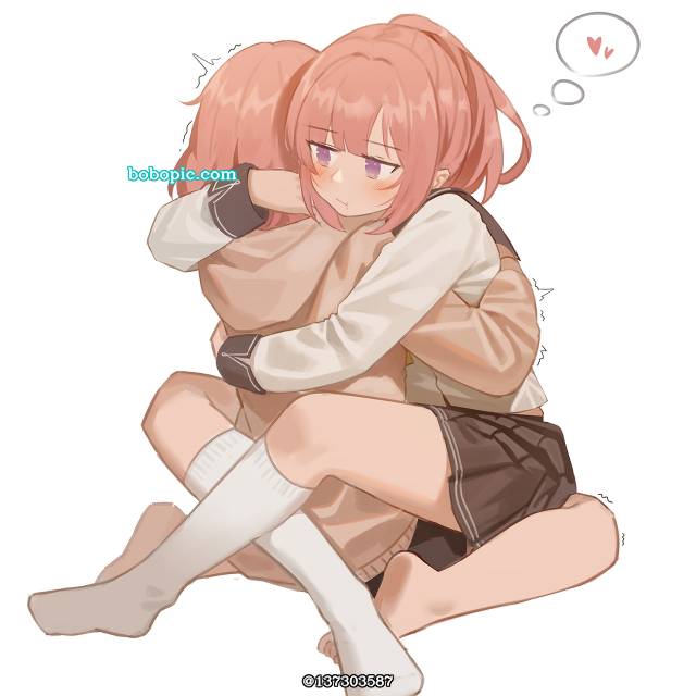 yuri, 姐妹, 拥抱, barefoot school uniform