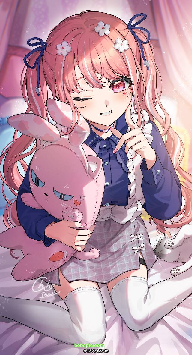 原创, 原创, 女孩子, cat, 粉色头发, 双马尾, knee-high, 白色过膝袜, 原创100收藏