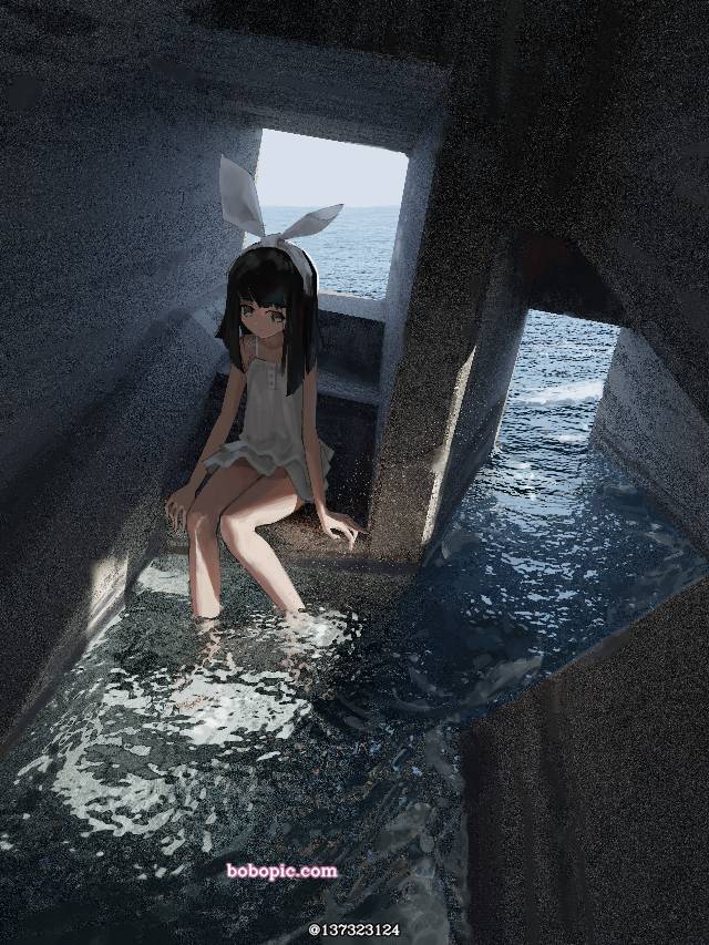 original, 风景, 女孩子, illustration, sea