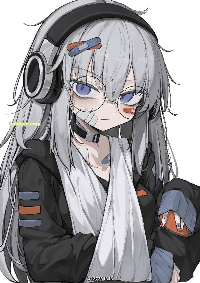 原创, 女孩子, round glasses, 连帽衫, 头戴式耳机