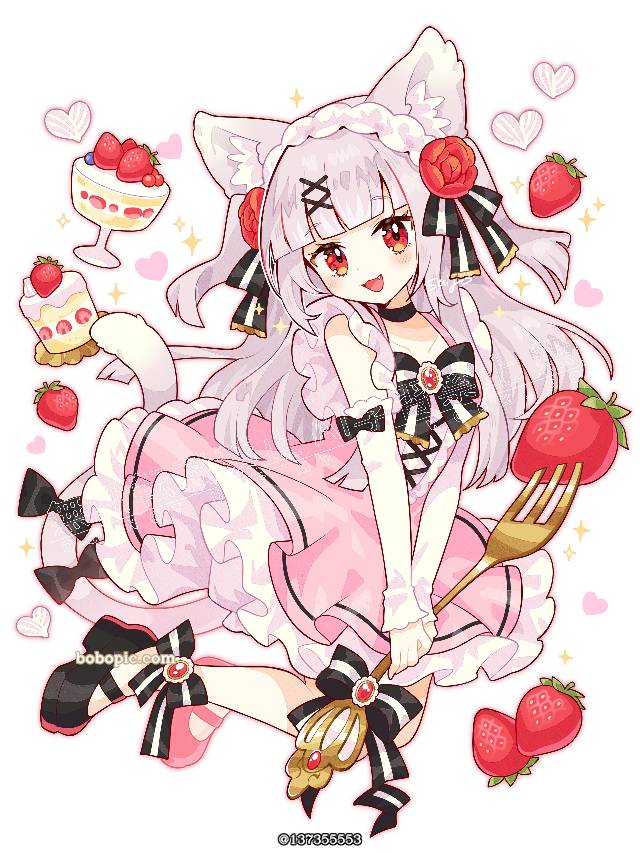 女孩子, 插画, 原创, 原创角色, 兽耳, cat ears, sweet, 蛋糕