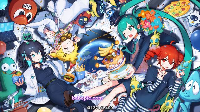 商业绘图, Vocaloid, 初音未来, 重音Teto, 镜音连, 宫舞茉歌