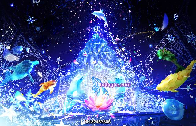 Yorushika, aquarium, 风景, background, 插画, dolphin