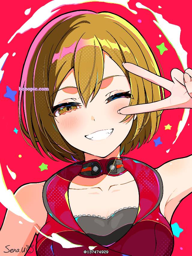 meiko, vocaloid, Vocaloid, peace sign, peace, effect, colorful