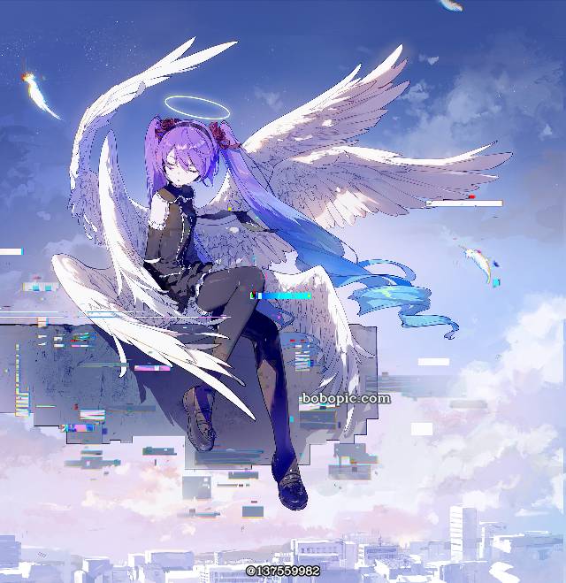 女孩子, 初音未来, Miku must be an angel, angel, 黑丝袜, 羽翼