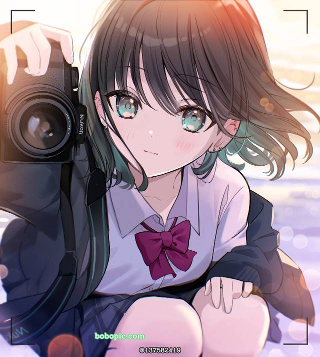 女孩子, 夕阳, camera, 女高中生