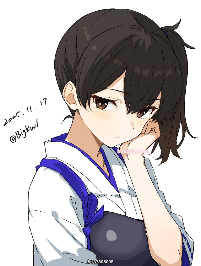 舰C, 舰队collection, Kaga (Kantai Collection), chin resting, breastplate, sideways glance, 舰队收藏500收藏