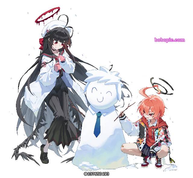 碧蓝档案, Mikan Neru, Kenzaki Tsurugi, winter, snowman, snow, uniform, beautiful girl