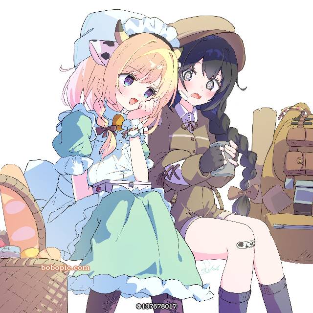 女孩子, 牛族少女, yuri, 兽耳, 辫子