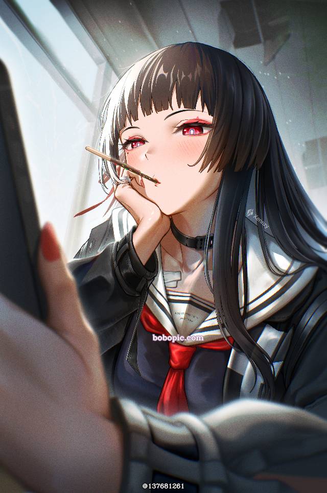 Chisa, Wuthering Waves, pocky, schoolgirl, 项圈, red eyes
