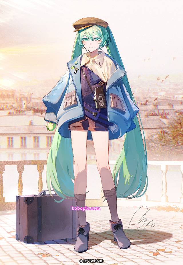 初音未来, travel, trunk, camera