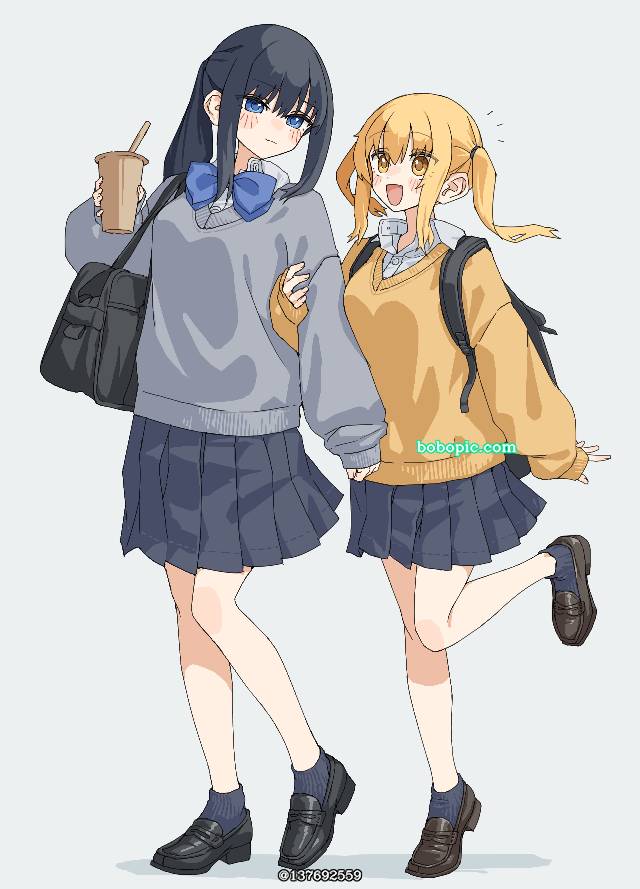 女高中生, uniform, 原创百合, 乐福鞋, height difference