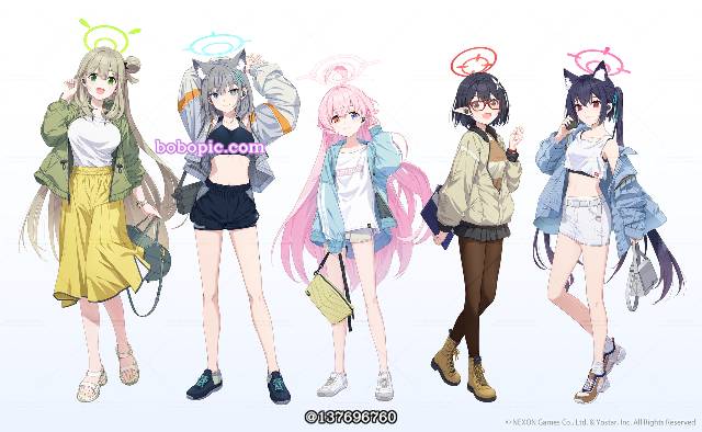 碧蓝档案, Izayoi Nonomi, Okusora Ayane, Kuromi Serika, Sunaookami Shiroko, Takanashi Hoshino, casual clothes, 兽耳