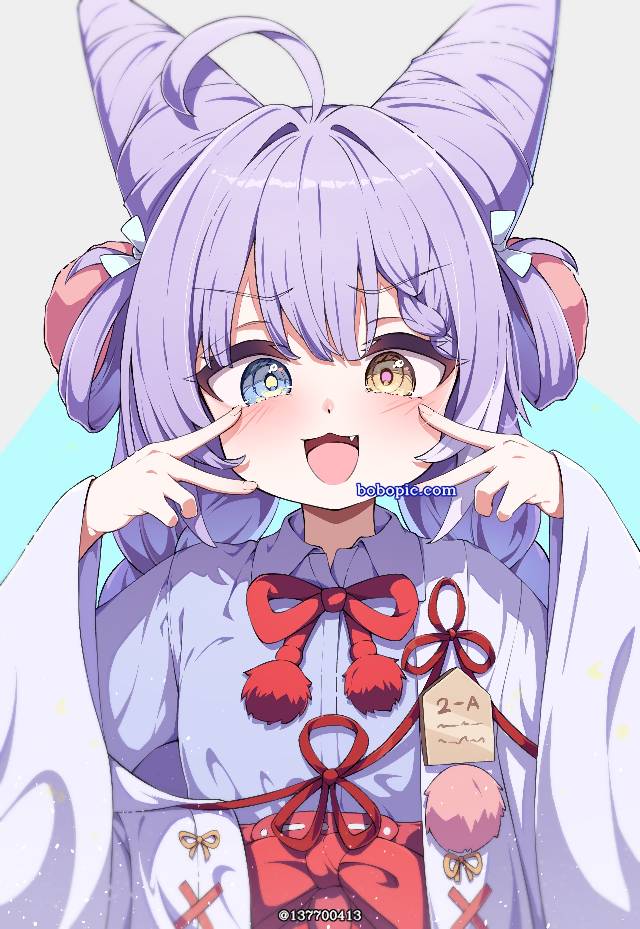 女孩子, 异色瞳, purple hair, miko, smile