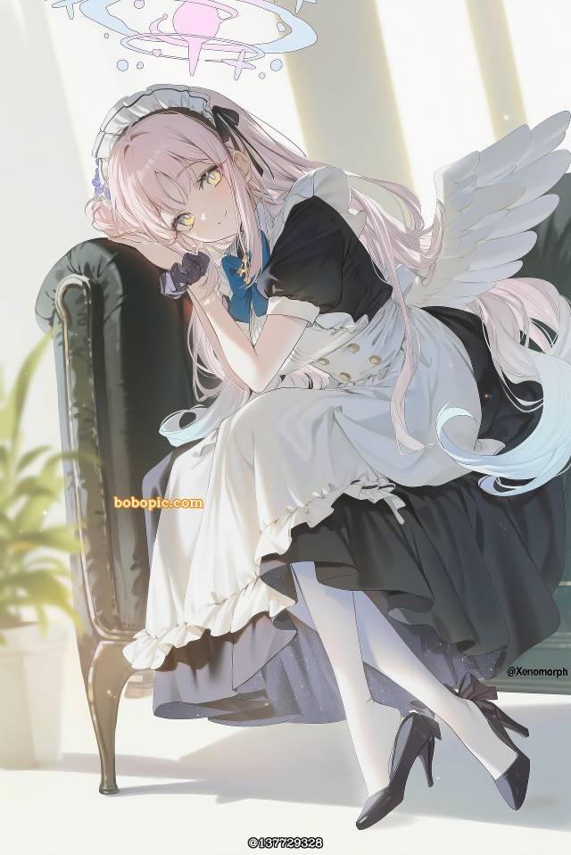 AI 画作, 女孩子, 碧蓝档案, young girl, Mika Misono, 女仆, 白裤袜, 高跟鞋