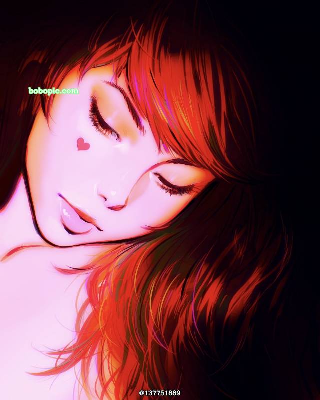 女孩子, 原创, 插画, 红头发, closed eyes