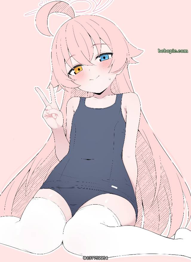 碧蓝档案, 女孩子, Takanashi Hoshino, 学生泳衣, 泳装, old-fashioned school swimsuit, peace sign, 鸭子坐, Blue Archive 1000+ users, school swimsuit with knee socks