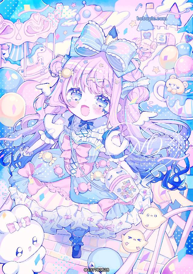 女孩子, 原创, 原创, fluffy, yume kawaii, 独角兽, hair bun, 双马尾
