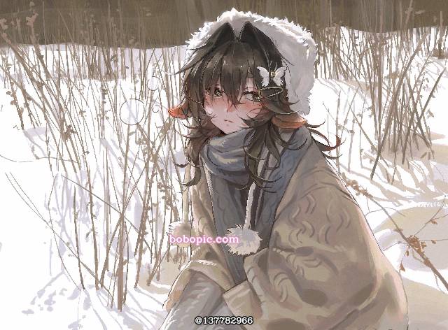 sweater, snow, 女孩子, 兽耳, 黑发, 原创角色, beautiful girl