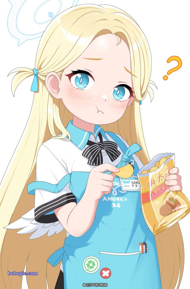 碧蓝档案, 索拉, potato chips, 金发, 脸红, 围裙