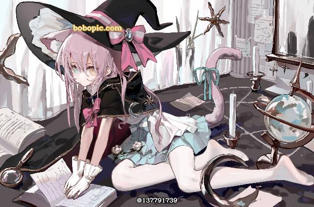 女孩子, young girl, White silk pantyhose, animal ears, witch