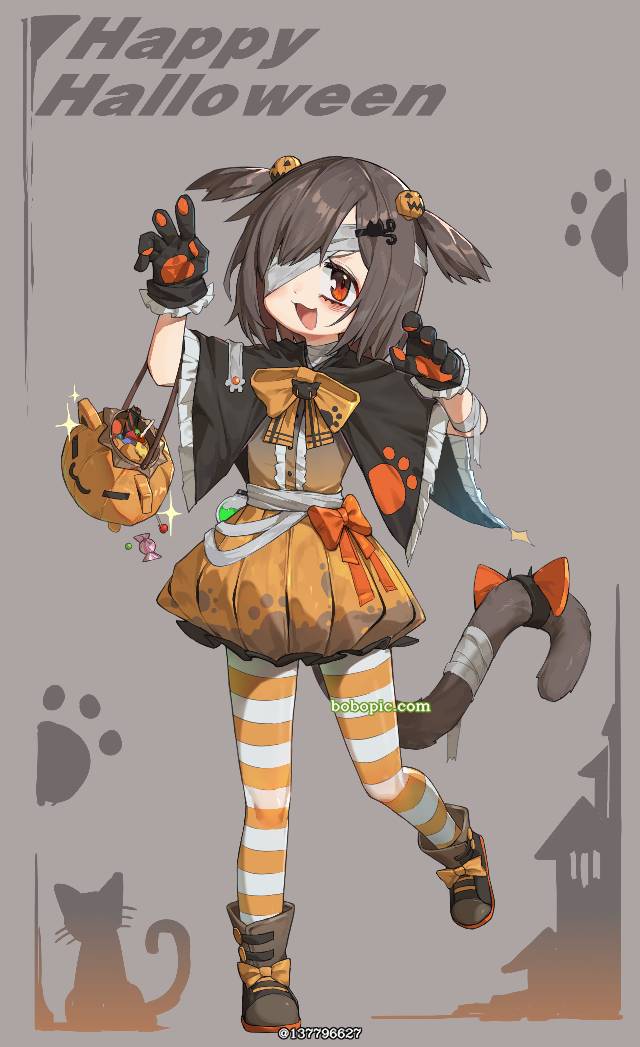 万圣节, 女孩子, cat ears, witch