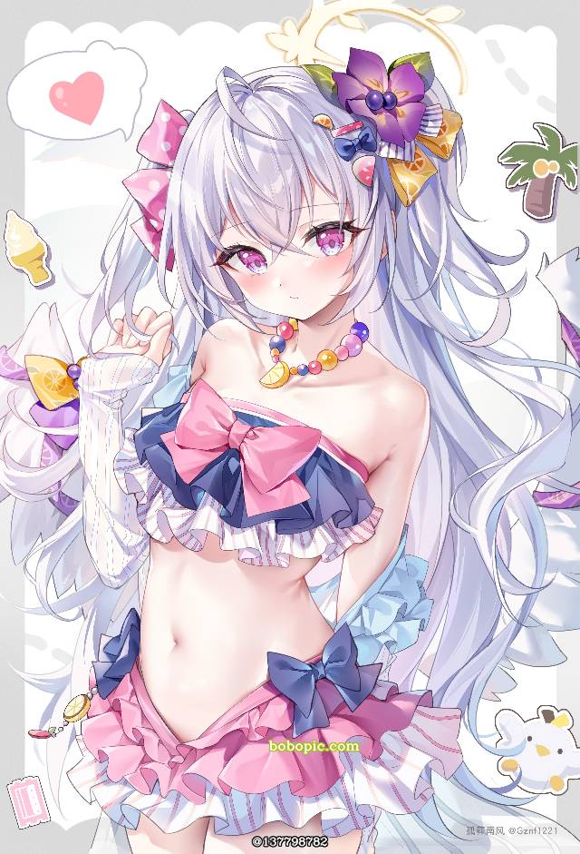 白洲梓（泳装）, Shirasu Azusa, 碧蓝档案, 肚脐, 泳装, 白发, 女孩子