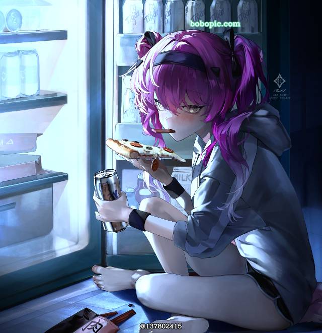 女孩子, Wuthering Waves, pizza, 双马尾, 露帕（鸣潮）, 赤脚