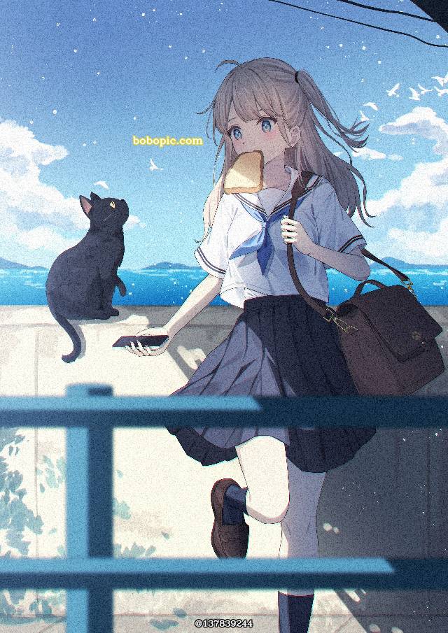 原创, 女孩子, uniform, cat and girl, 水手服