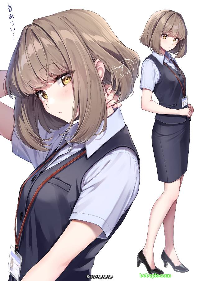 原创, 女孩子, 包臀裙, girl in suit, 茶发, 短发