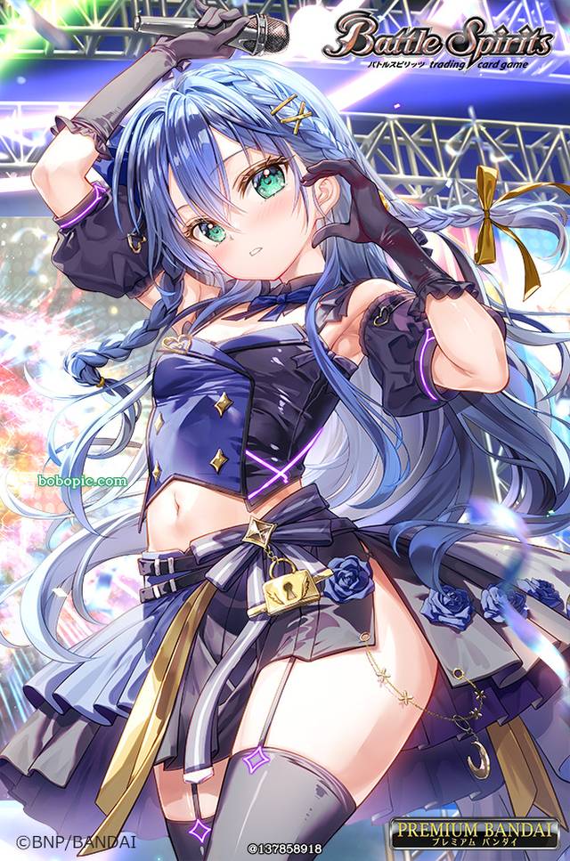 battle spirits, idol, live, 战斗之魂本人tag, 肚脐, blue hair, 麻花辫, green eyes, 腋下