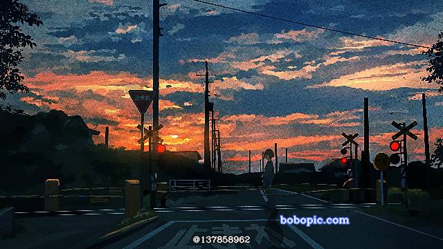 原创, 男孩子, 风景, background, sky, 夕阳, 铁路道口