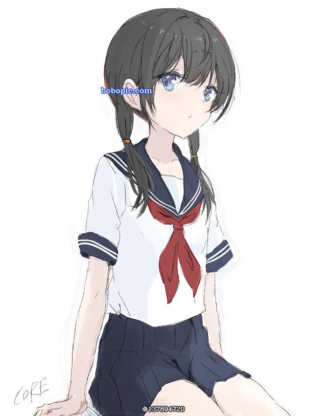 原创, 女孩子, uniform, young girl, 原创, 涂鸦, 黑发, 双马尾, Original 500+ bookmarks