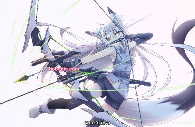 白发, 兽耳, fox ears, 我家孩子, armed girls, 尾巴, 肚脐