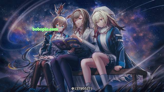 阿米娅（明日方舟）, 普瑞赛斯（明日方舟）, Hiada (Arknights), 明日方舟, Arknights, starry sky, 黑丝袜, sitting