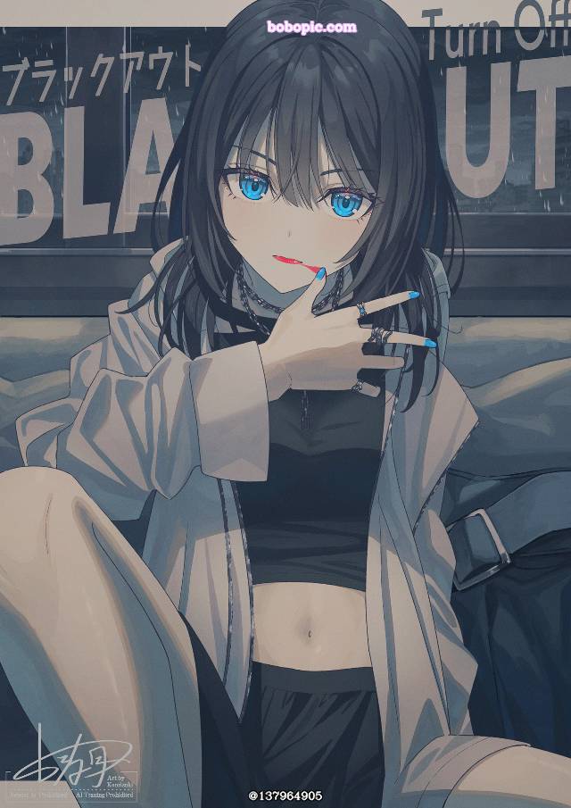 原创, 女孩子, 美甲, 肚脐, black hair