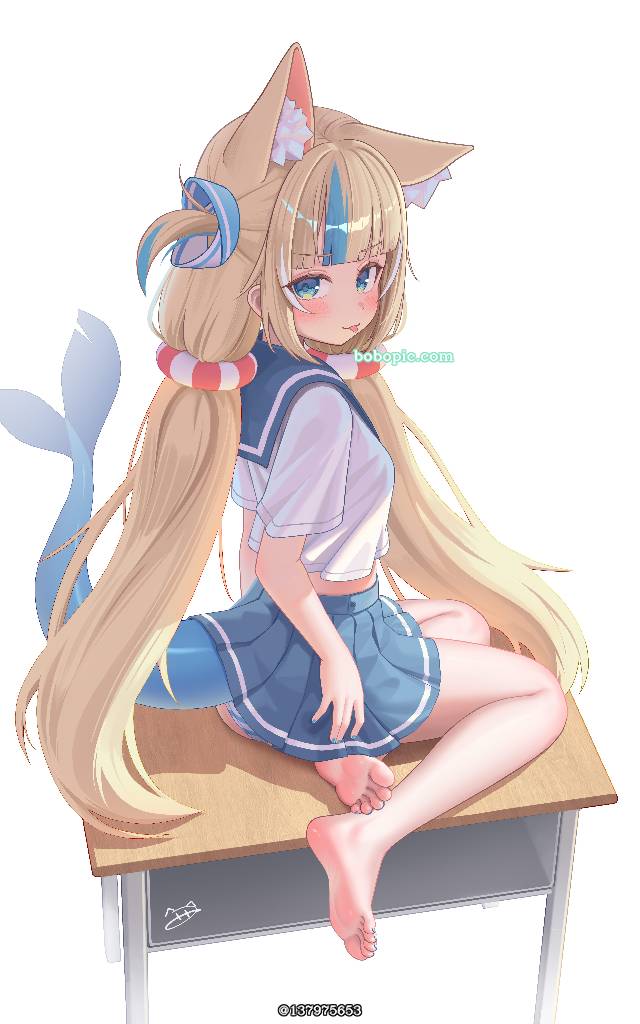 裸足脚底, 脚底, 脚指, cat ears, 金发, 尾巴