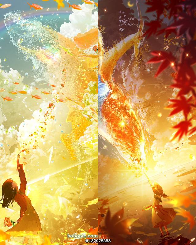 autumn, autumn leaves, 风景, background, 原创, 女孩子, 插画, 奇幻