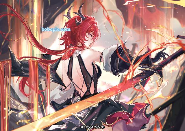 女孩子, Arknights, Surtr, red hair, 涂鸦